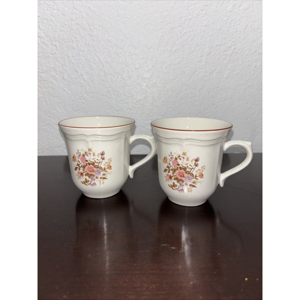 Vintage Diamond Stoneware‎ Cups Flowers 2 Pc
